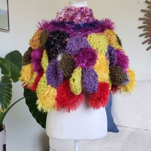 Handmade Abstract 3D Pom Pom Colorful Crochet Shrug Poncho